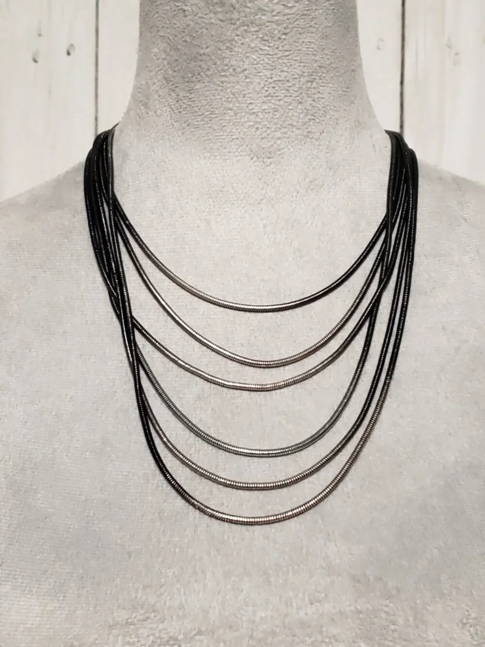 Gunmetal‎ Silver Snake Bib Layered Necklace Multi Strand Office Edgy Minimalist